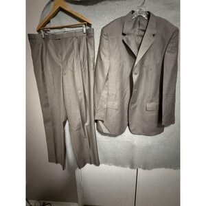 Giorgio Ferraro Suit Mens 48L 43x32 Gray Polyester Rayon 2 Piece Jacket Pants